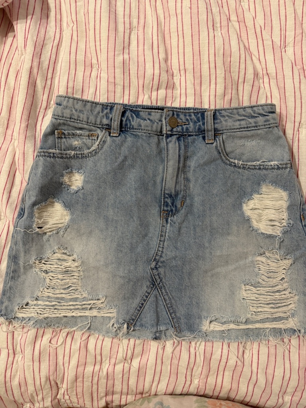 Hollister Light Blue Distressed Denim high rise Mini Skirt size 5/27